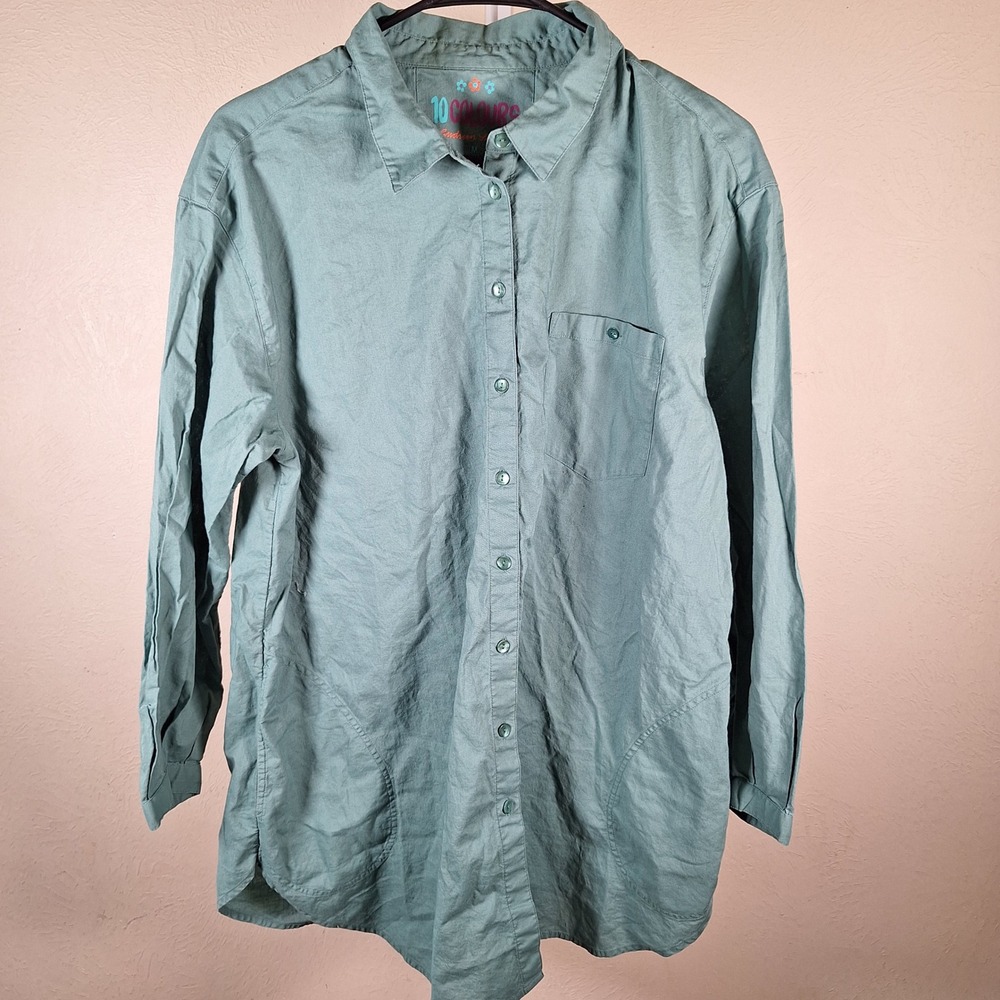 10 Colours Gudrun Sjoden Oversized Button Down Blouse Green Minimalist  Medium